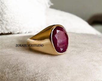 Natural Plum Ruby ring , signet ring , 925 sterling silver ring , man ring , Ruby mens ring , Faceted Ruby gemstone , oval ruby silver ring