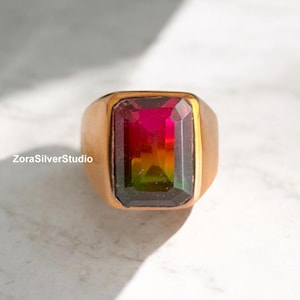 Watermelon Tourmaline ring, Faceted Tourmaline signet ring, 925 sterling silver , unisex ring , man ring , Tourmaline gemstone, silver ring