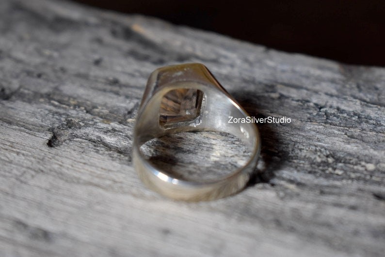 Smoky Quartz Ring , Signet Ring , 925 Sterling Silver
