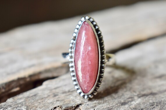 Ready To Ship Ring Rhodochrosite 8.75 US Silver Ring Christmas Sale ring Handmade Ring Statement Ring Birthstone Ring Vintage