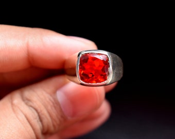 Garnet Ring in 22k Gold Vermeil over Sterling Silver, January Birthstone Jewelry, Red Gemstone Ring, Unisex Statement Ring, Gift for Her