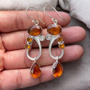 Citrine Gemstone Silver Earrings, 925 sterling Silver Earrings, jewelry gift for her, earrings for her, Jewelry, women jewelry