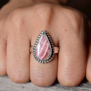 Ready To Ship Ring Rhodochrosite 8.75 US Silver Ring Christmas Sale ring Handmade Ring Statement Ring Birthstone Ring Vintage