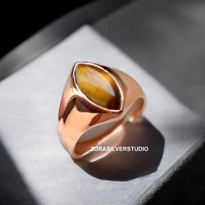 Tijgeroogring, 22K gold filled ring, 925 sterlingzilver, uniseks ring, manring, tijgeroog edelsteen, edelsteen zilveren ring, damesring cadeau