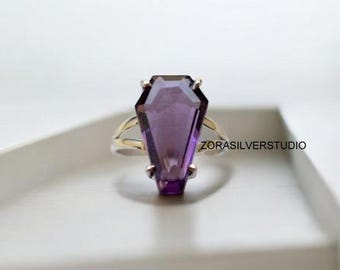 Amethyst Quartz coffin ring, coffin ring, Amethyst ring, 925 sterling silver, Amethyst gemstone, coffin silver ring