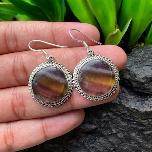 Pendientes de plata con piedra preciosa de fluorita, pendientes de plata de ley 925, regalo de joyería para ella, pendientes para ella, joyería, joyería para mujer