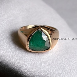 Natural Emerald Ring, 22k Gold fill, signet ring, Emerald ring, Mens Ring, Women Ring, 925 Solid Sterling Silver Ring, Birthstone Ring