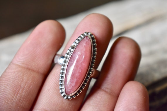 Ready To Ship Ring Rhodochrosite 8.75 US Silver Ring Christmas Sale ring Handmade Ring Statement Ring Birthstone Ring Vintage