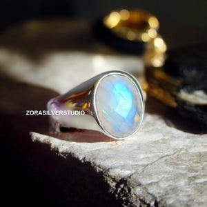 Natürliche Mondstein Ring, facettierter Mondstein, Mondstein Edelstein, Männer Ring, 925 Sterling Silber Ring, Geburtsstein Ring
