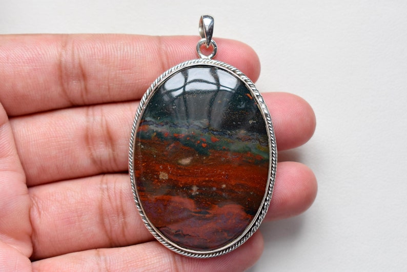 Blood stone pendant gemstone pendant jewelry pendants sterling 925 silver #45 silver pendant