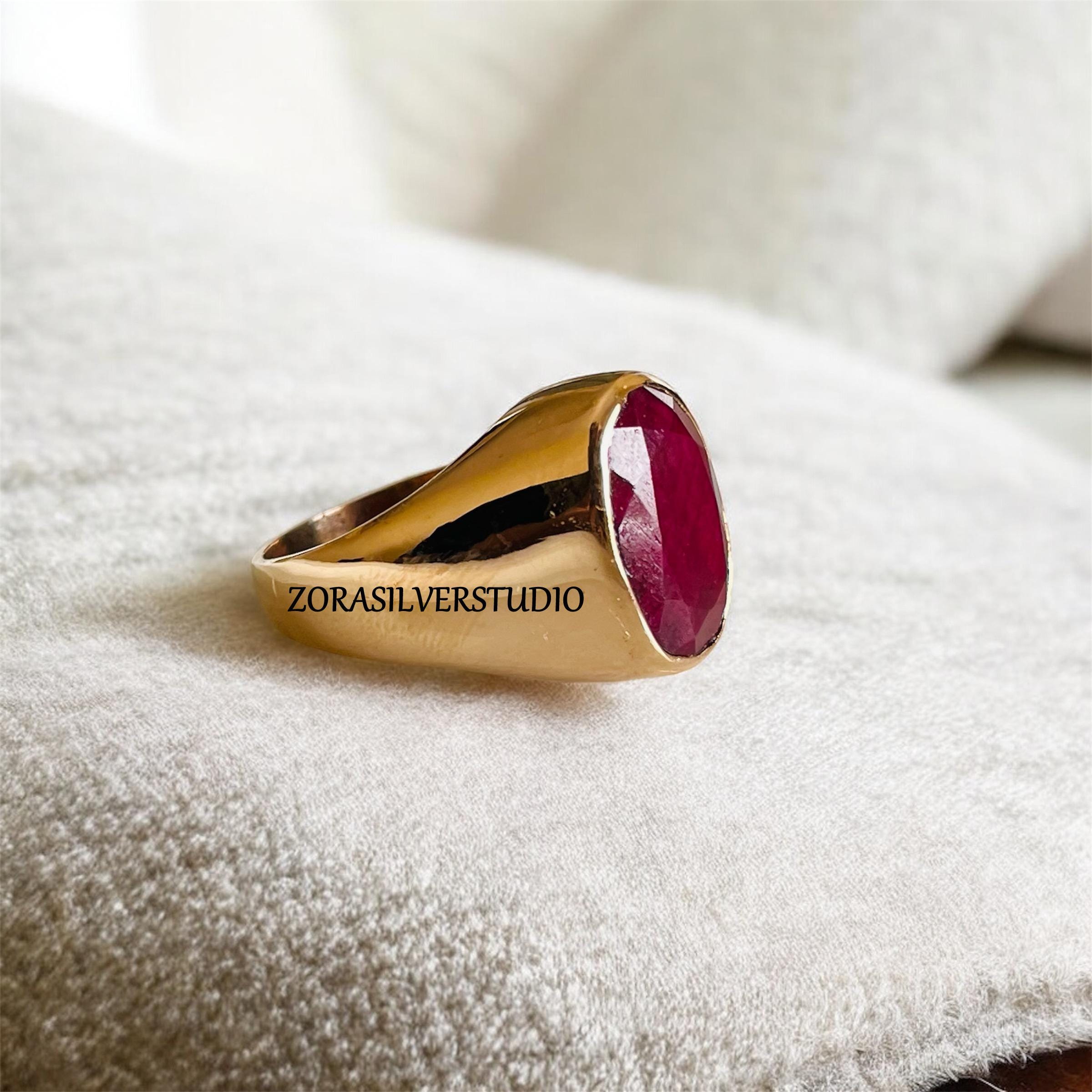 Ruby Signet Ring, 22k Gold Vermeil Over Sterling Silver, Natural Red ...