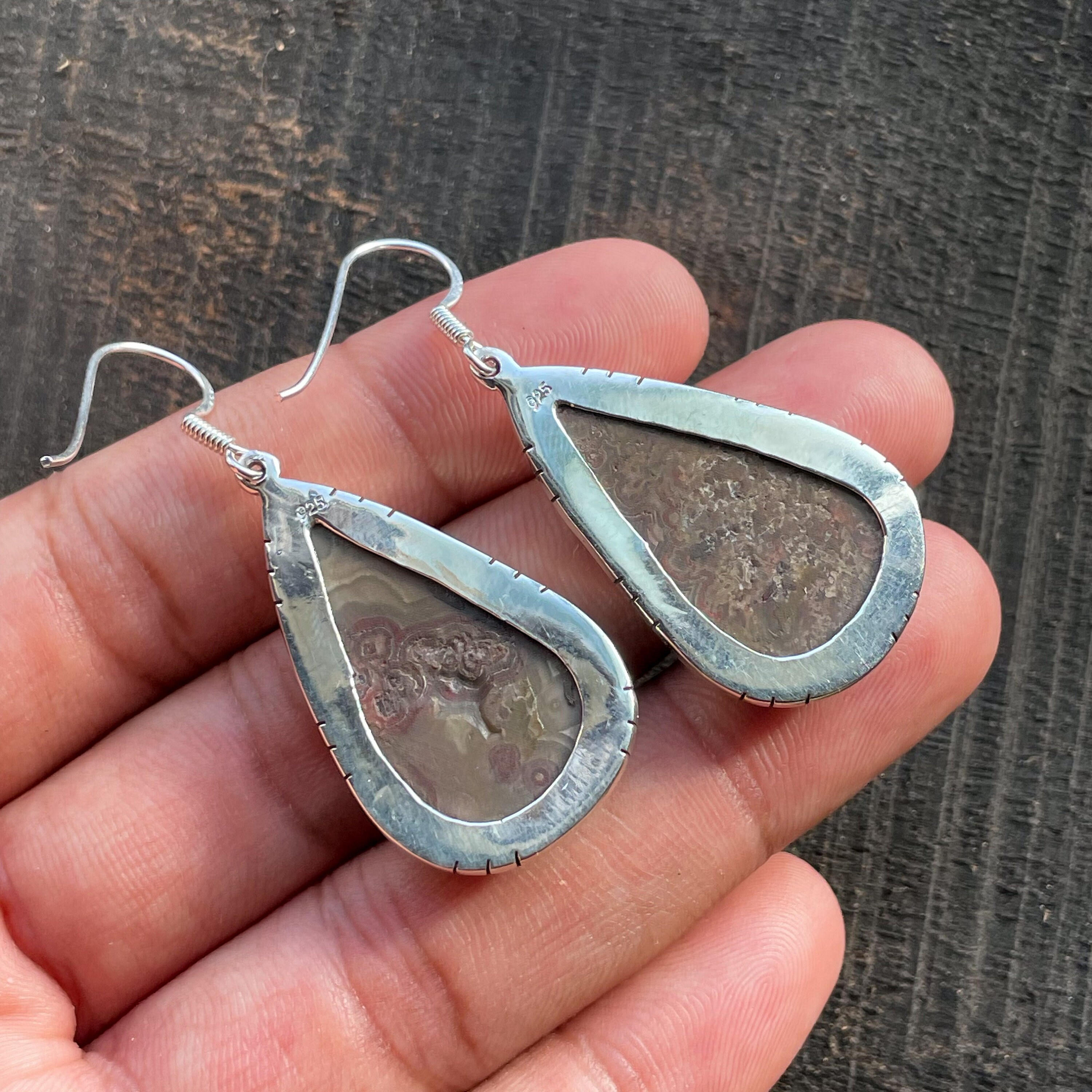 クレイジーレースアゲートジェムストーンシルバーイヤリング、925