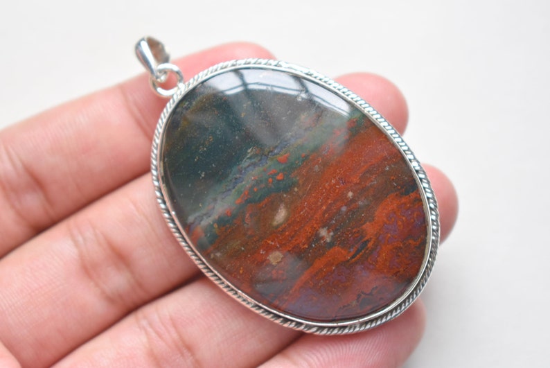 Blood stone pendant gemstone pendant jewelry pendants sterling 925 silver #45 silver pendant
