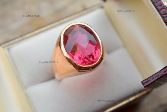 Mens Ring 22k Gold fill Watermelon Tourmaline Ring Handmade Ring Solid Sterling Silver Ring Gift Ring Gemstone Ring Tourmaline Ring