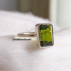 Peridot ring, 22K Gold Fill, 925 sterling silver ring, Green Peridot ring, silver ring, gift ring