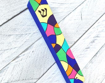 Abstract Mezuzah: Colorful Hand-Painted Jewish Gift