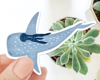 Hand-Drawn Whale Shark Sticker | Waterproof Vinyl Ocean Animal Art for Laptop, Journal & Water Bottle