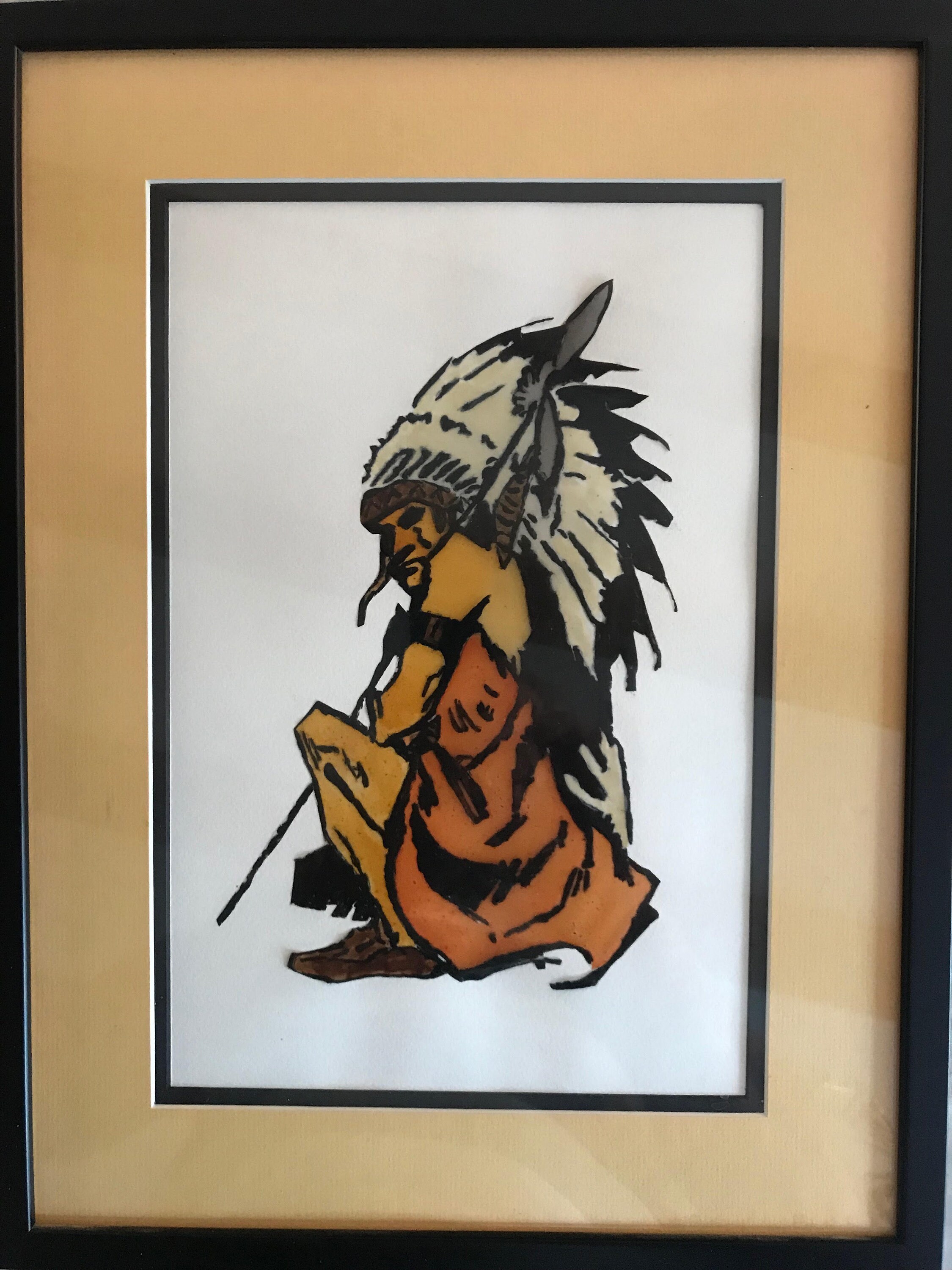 Indien en Peinture Vitrail Encadré