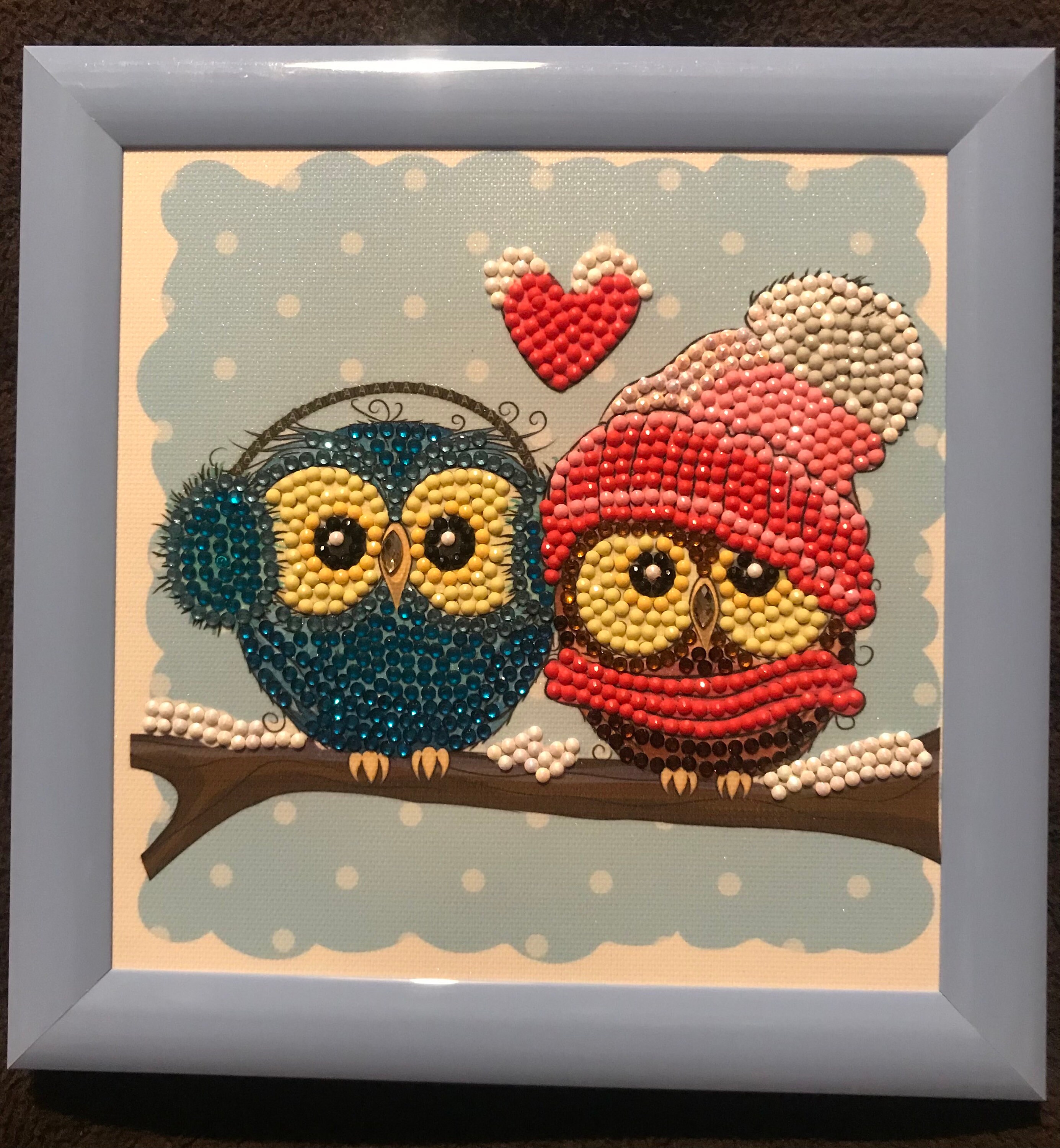 Cadre Représentant 2 Chouettes en Diamond Painting