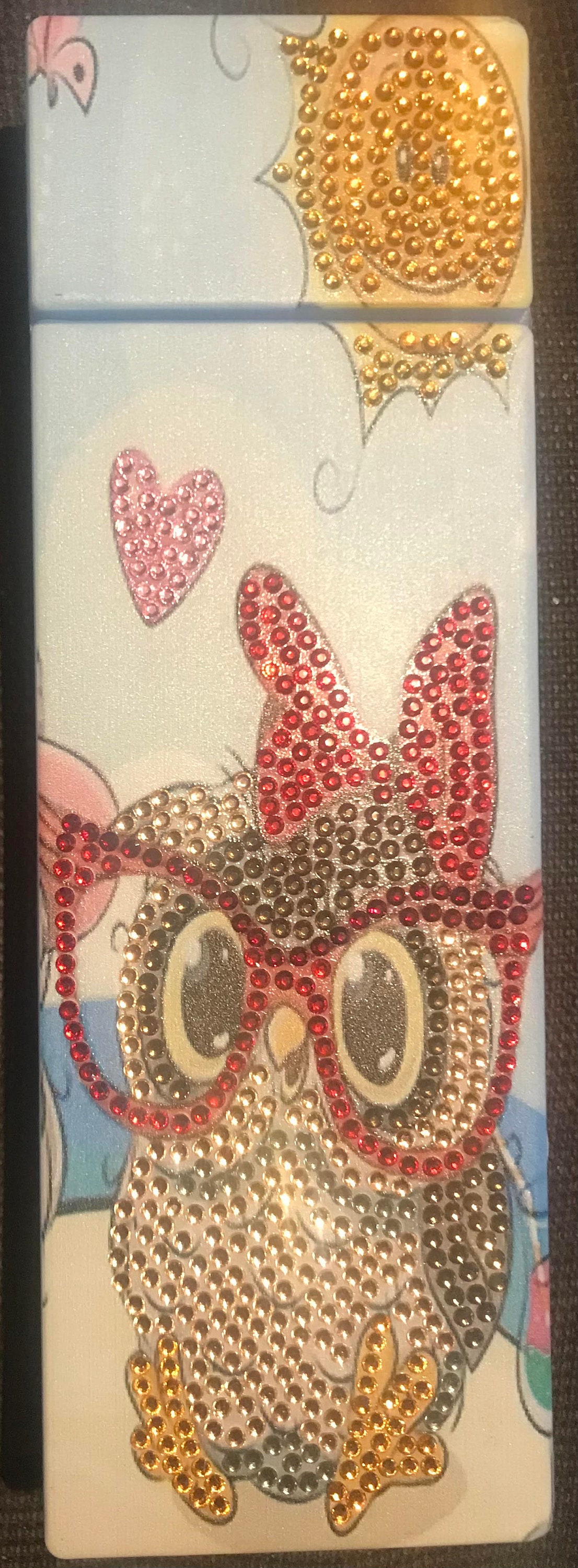 Plumier ou Boîte à Bijoux avec Strass Représentant Une Chouette Des Lunettes