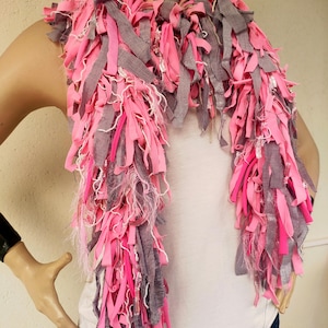 Die Frayed Pink Fringe Upcycled Necklace Scruffy Torn Fabric Jewelry Textile Scarves Reused Recycled scarf