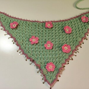 Handmade Crochet Cotton Triangle Hair Scarf – Boho Bandana Kerchief image 10