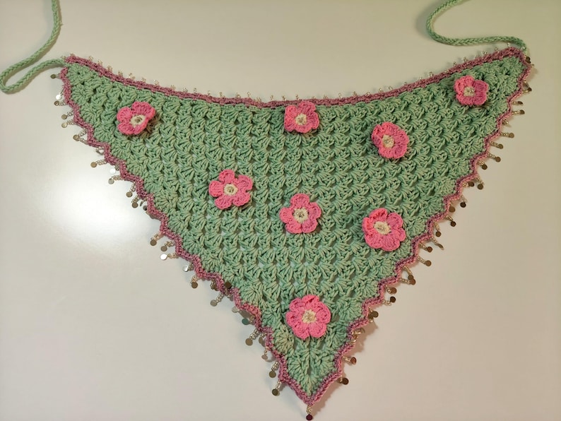 Handmade Crochet Cotton Triangle Hair Scarf – Boho Bandana Kerchief image 10