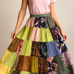 L - XL Size Patchwork Skirt Multi-layer Skirt Elastic Long Skirt Funky Style Wear Bohemian Dress Maxi Dress patchwork dress Hippie Skirt