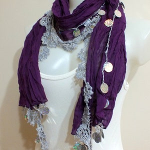 Turkish Cotton Oya crochet flowers scarf Fashion Beaded scarf Gift for Women  lariat scarf SALE