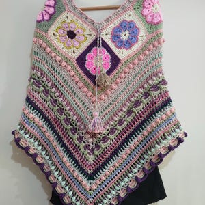 Boho Crochet Poncho Colorful women poncho Luxury hand knitted poncho hippie poncho