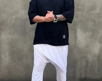 【SATIIIZ】Hento Realtree Curved Pants Designer Men's Pants, Harem Pants Loose Trousers Drop Crotch