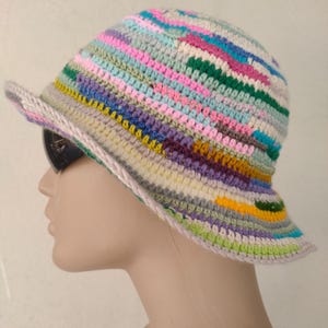 Striped Colorful Summer Crochet Hat Colorful Bucket Hat Unisex Handmade , Summer Hat, Vintage Hat Gift