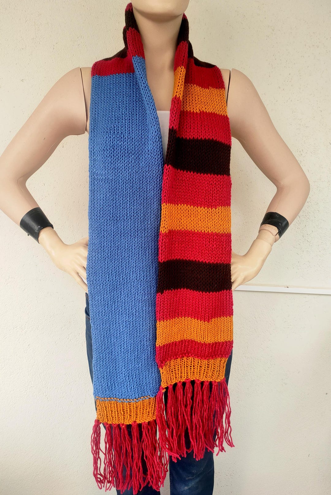 Hand Knitted Striped Scarf, Colorful Unisex Long Scarf - Etsy