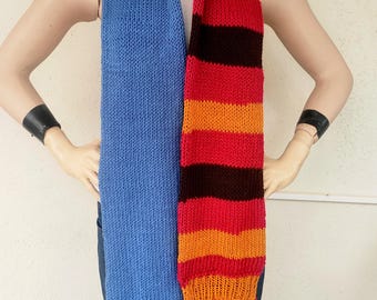 手編みのストライプ柄マフラー、カラフルなユニセックスロングマフラー