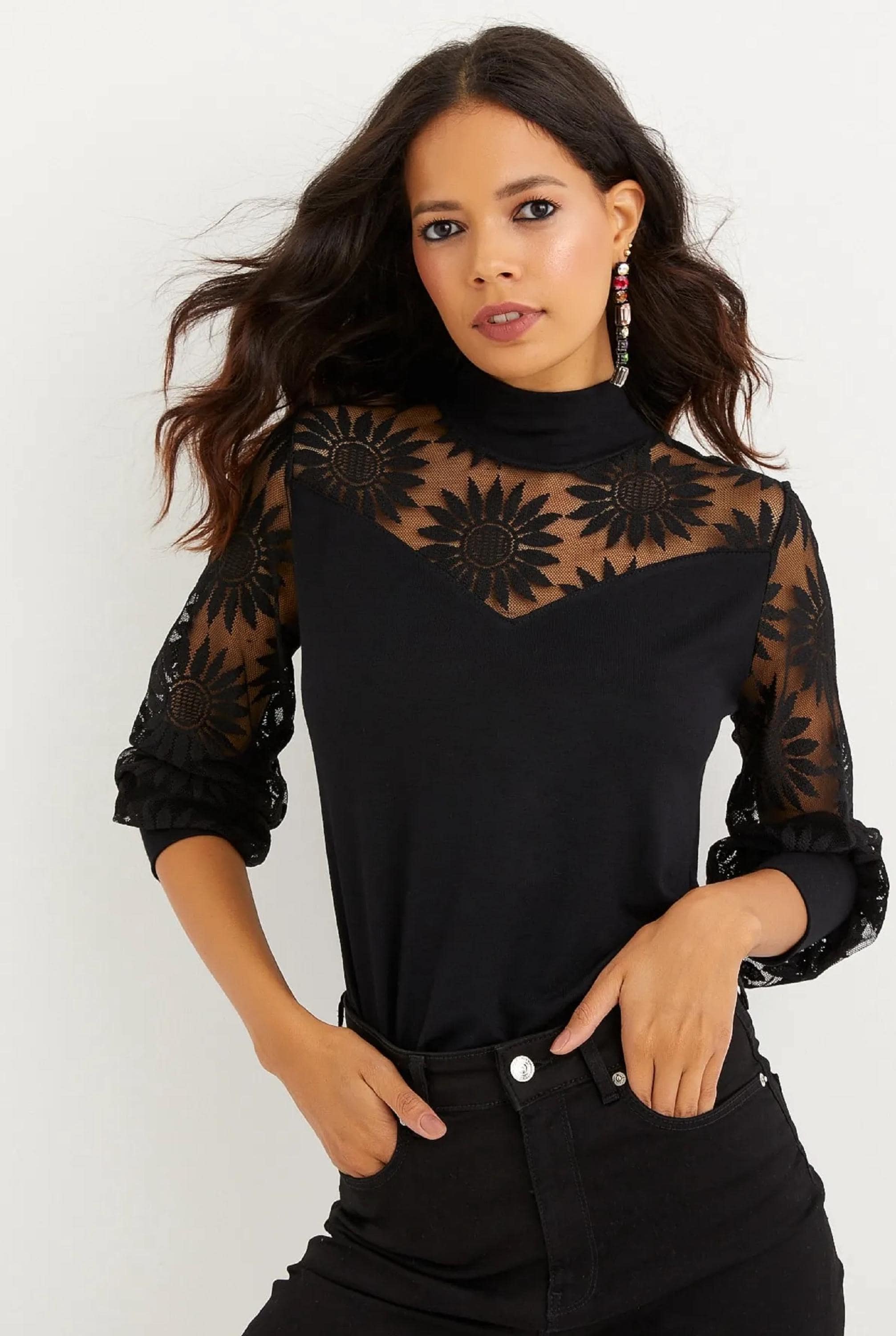 Black lace turtleneck hot sale