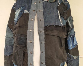 Denim Patchwork  Kimono Unisex Coat Kimonos Jacket