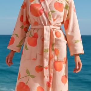 Soft Muslin Cotton Morning Cherry print Organic Cotton Spa Robe Gauze Robe  Bathrobe, Bohemian Kimono Bridesmaide Robe