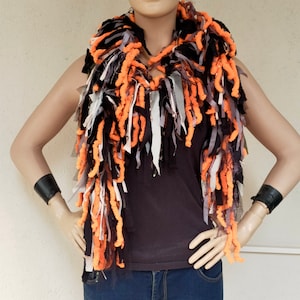 Die Frayed Fringe Upcycled Necklace denim Scruffy Torn Fabric Jewelry Textile Scarves Reused Recycled Jeans scarf