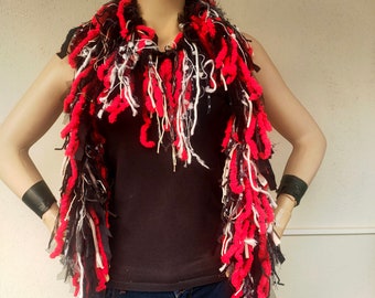Die Frayed Fringe Upcycled Necklace denim Scruffy Torn Fabric Jewelry Textile Scarves Reused Recycled Yarn scarf
