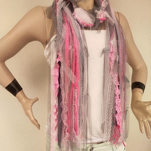 Fabric Necklace Multistrand Scarf Necklace Scarf Pink Colorful Necklace Boho Hippie Tribal Necklace FUN TO WEAR Necklace Fancy Scarves