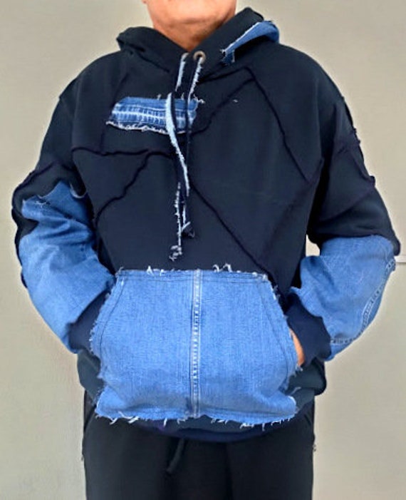 Upcycled Denim Sweatshirt Patchwork Unisex Sweatshirt