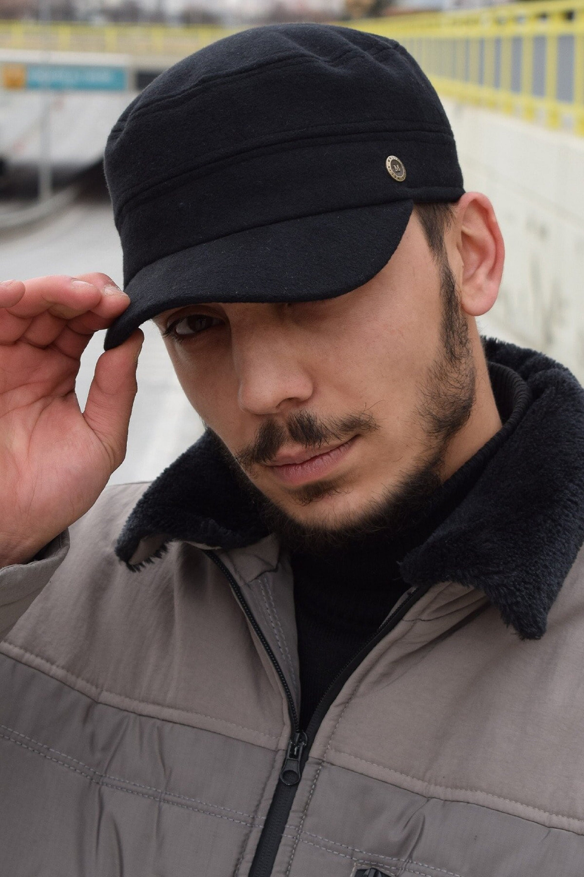 Black Fleece Lined Castro Cap Wool Winter Hat - Etsy