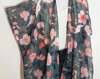 Floral Chiffon Boho Kimono Cardigan, Beach Cover-Up