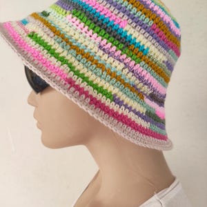 Striped Colorful Summer Crochet Hat Colorful Bucket Hat Unisex Handmade , Summer Hat, Vintage Hat Gift