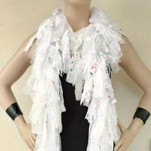 Die Frayed Fringe Upcycled Necklace Scruffy Torn Fabric Jewelry Textile Scarves Reused Recycled Jeans scarf