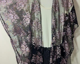 Chiffon Lace Boho Kimono Cardigan, Beach Cover Up, Oversized Jacket Shrug