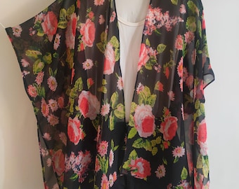 Floral Chiffon Boho Kimono Cardigan, Beach Cover Up