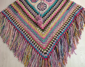 Crochet Poncho Colorful women poncho