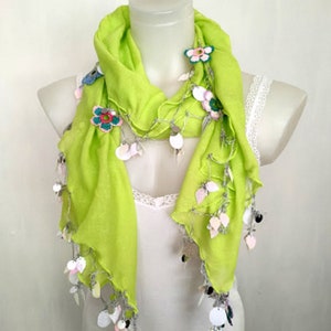 Turkish Cotton Oya scarf Fashion Beaded  floral crochet scarf Gift for Women  lariat scarf , Christmas Gift