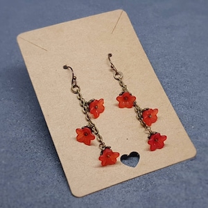 Flower Earrings, Hypoallergenic Ear Wires, Red Earrings, Boho Jewelry, Simple Vintage Earrings